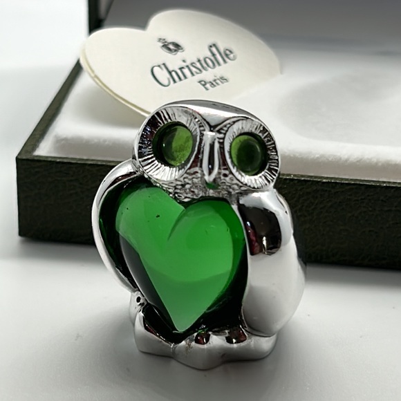 Christofle | Art | Christofle Paris Silver Plated Owl Green Heart